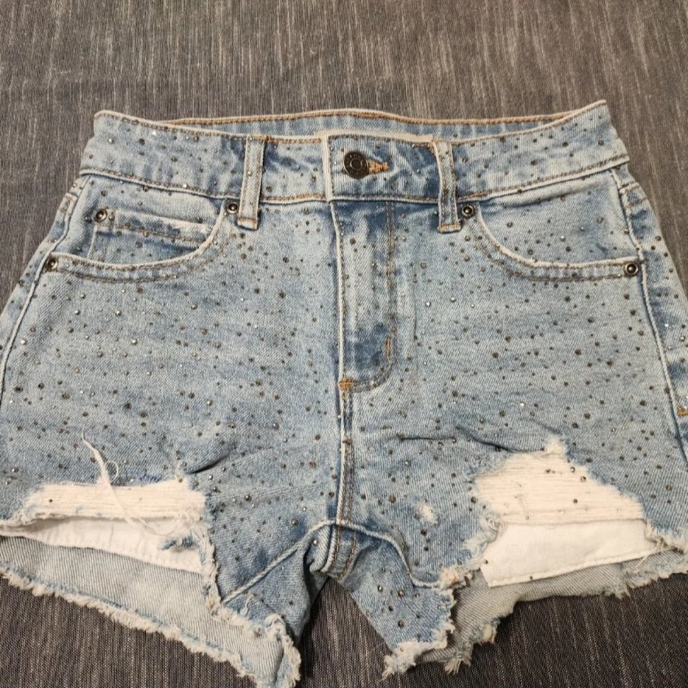 Little girls Tractr Denim short - gems and fray
